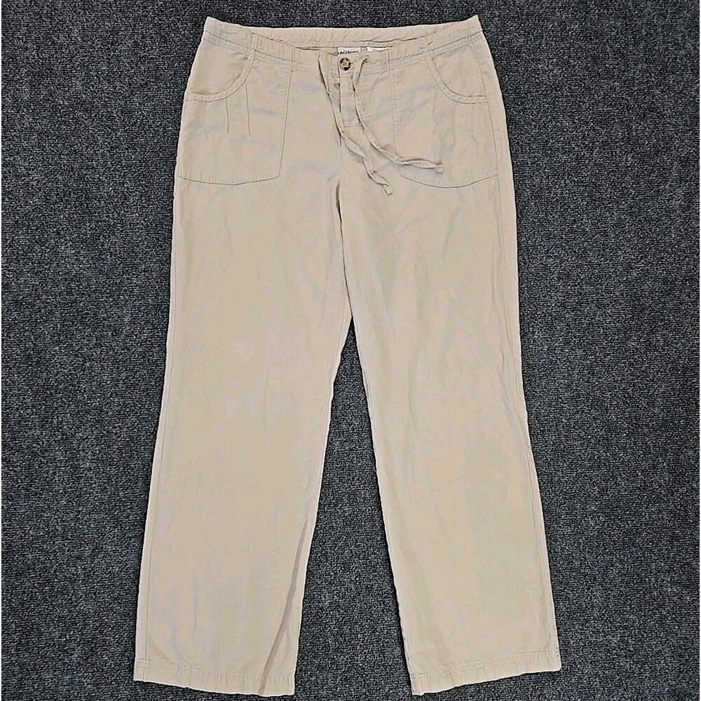 Columbia Women's Size 12 Linen Cotton Blend Wide Leg Pants Beige Coastal Khaki